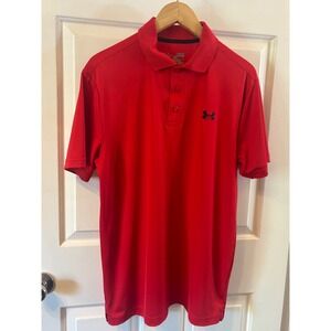 Under Armour Mens HeatGear Loose Fit Polo Shirt Red Short Sleeve ~ Size  Medium